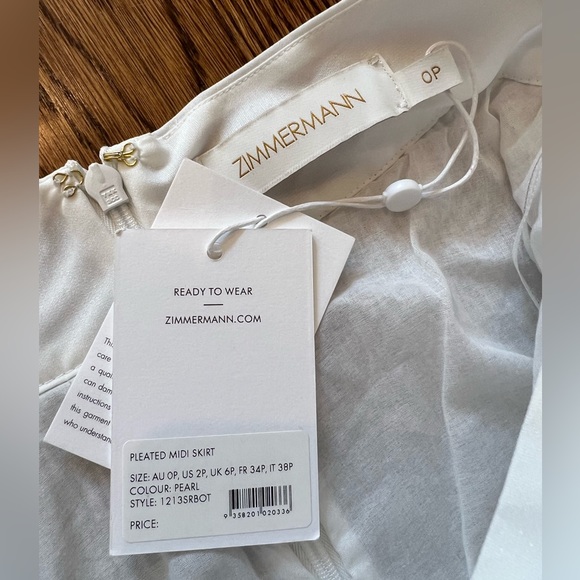 NWT! Zimmermann 
Pleated Midi Skirt 
Pearl, Size: 00 - Picture 4 of 7